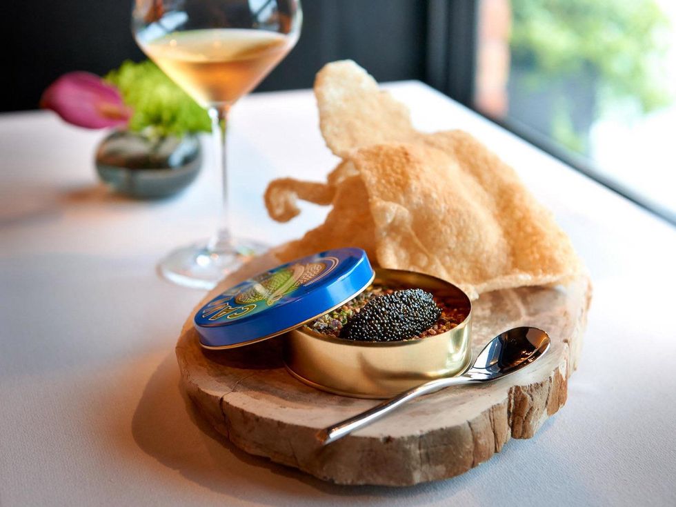 The Pass and Provisions, Ham & Eggs, caviar service with pork cracklings