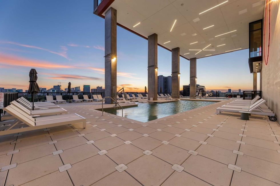 The pool desk of Forme, with sweeping skyline views