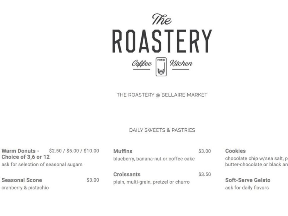 The Roaster Bellaire HEB menu screen shot