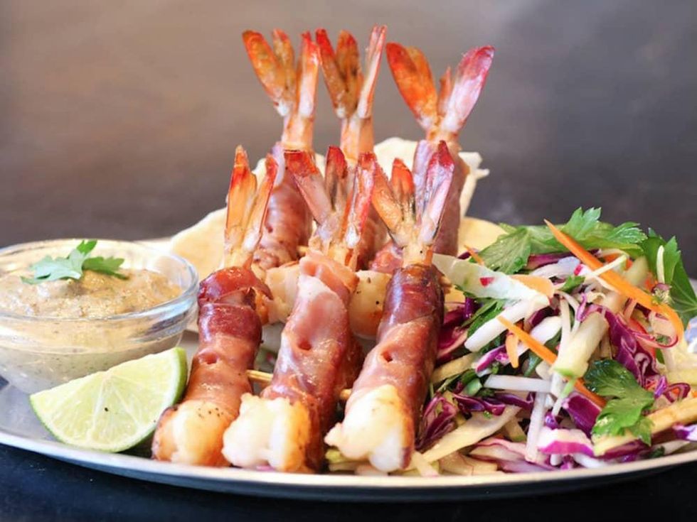 The Rustic, bacon-wrapped shrimp