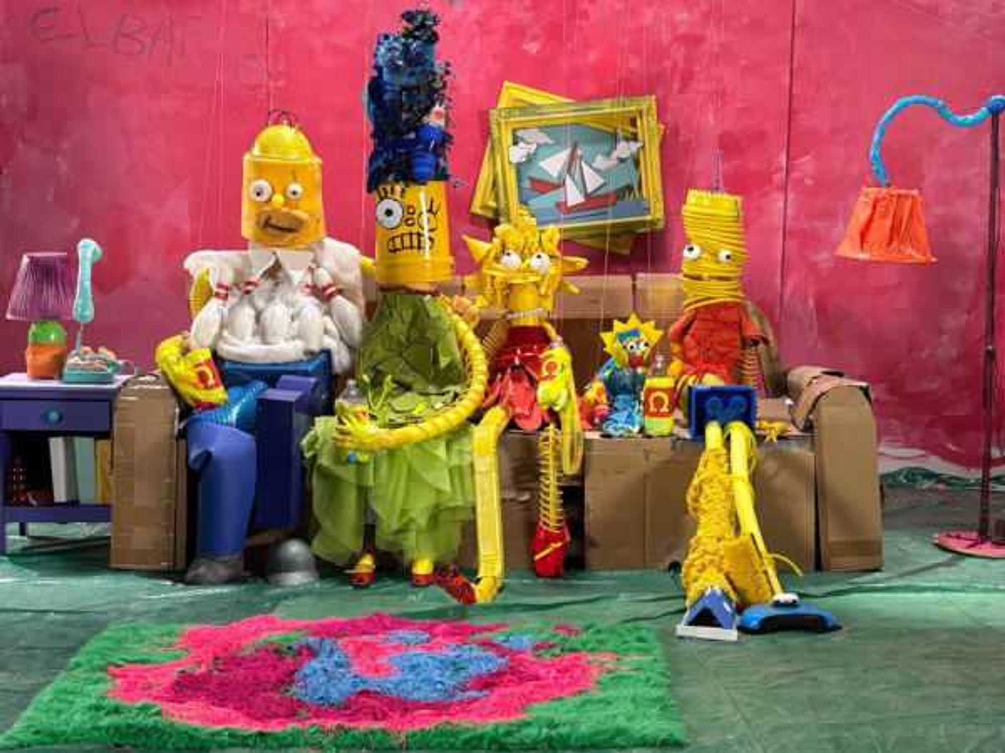 The Simpsons couch with Meow Wolf collaborative elements.