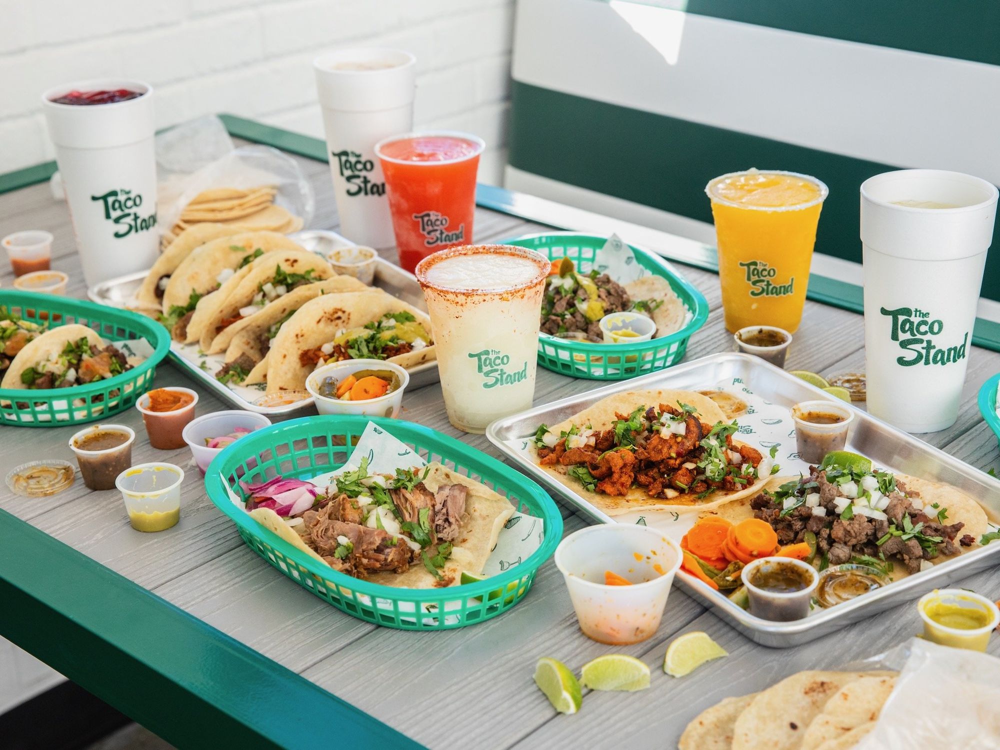 The Taco Stand food and drink spread