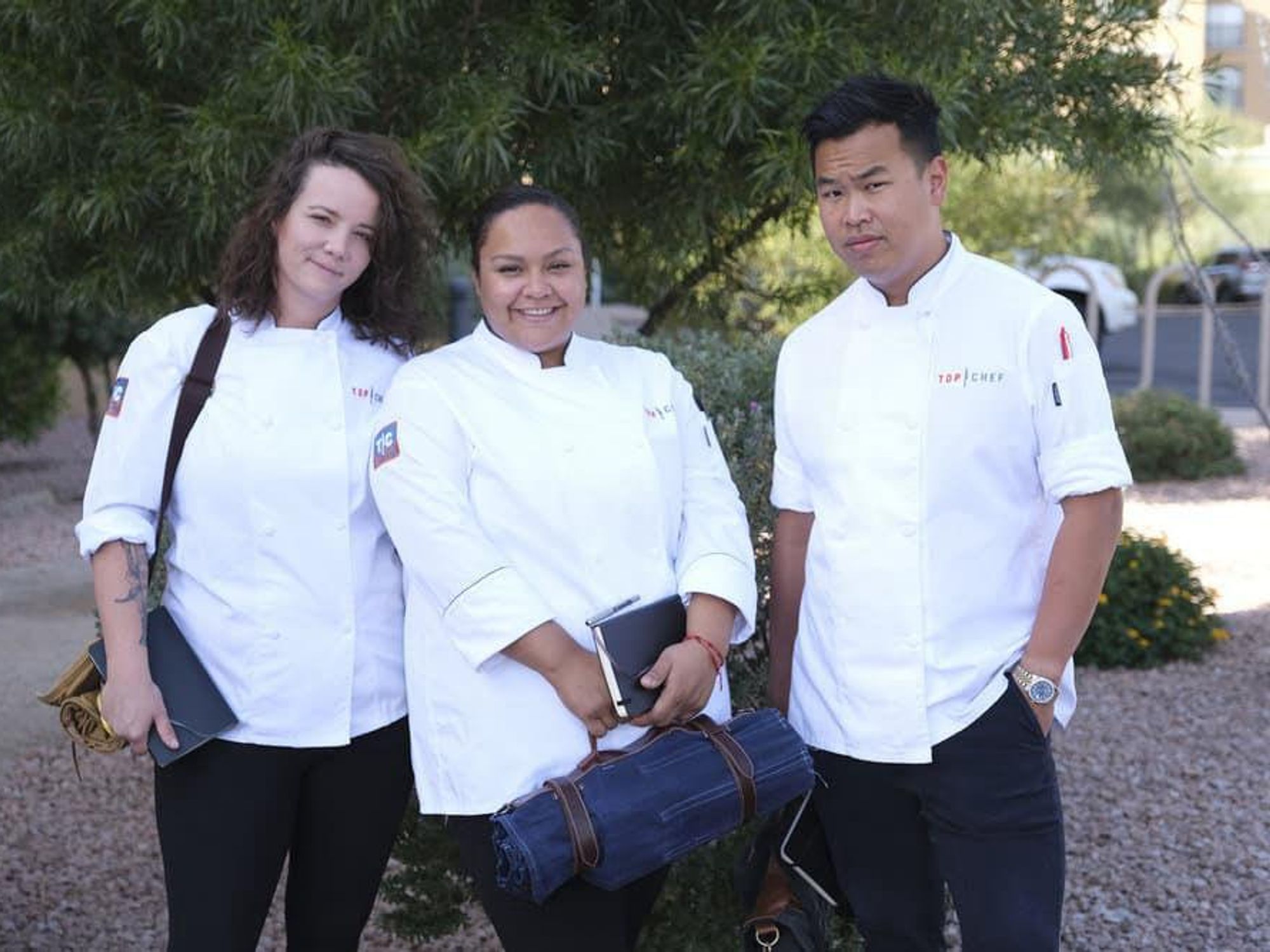 The three finalists smile before service.