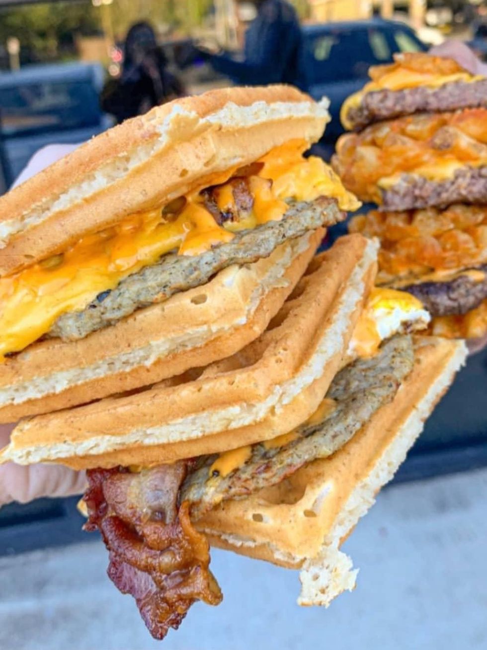 The Waffle Bus Heights sandwich burger