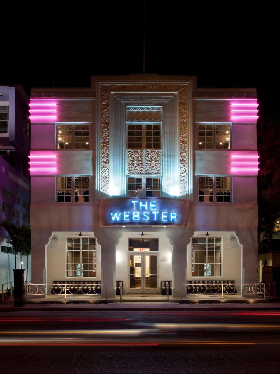 The Webster clothing store Miami March 2015 South Beach exterior at night