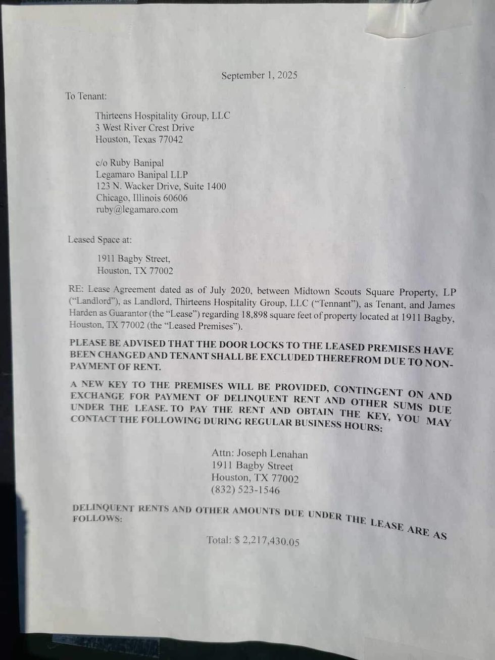 Thirteen Restaurant lockout notice