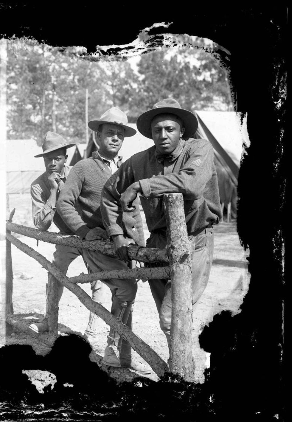 Three African American soldier at Camp Logan, now Memorial Park