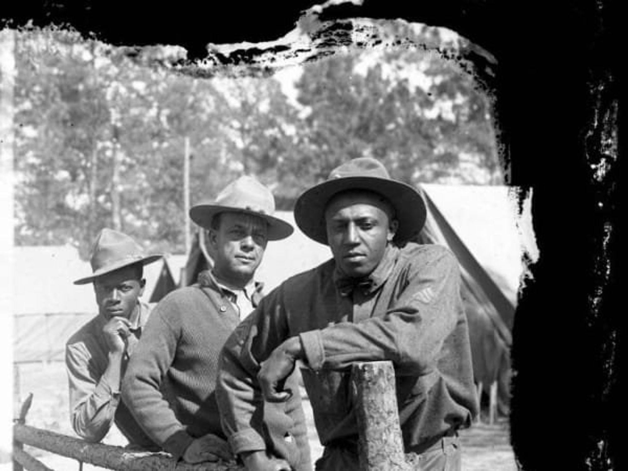 Three African American soldier at Camp Logan, now Memorial Park