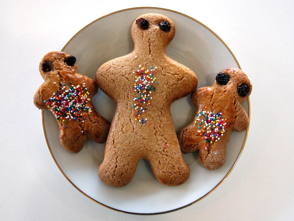 Three Brothers Bakery gingerbread cookies with sprinkles on a plate