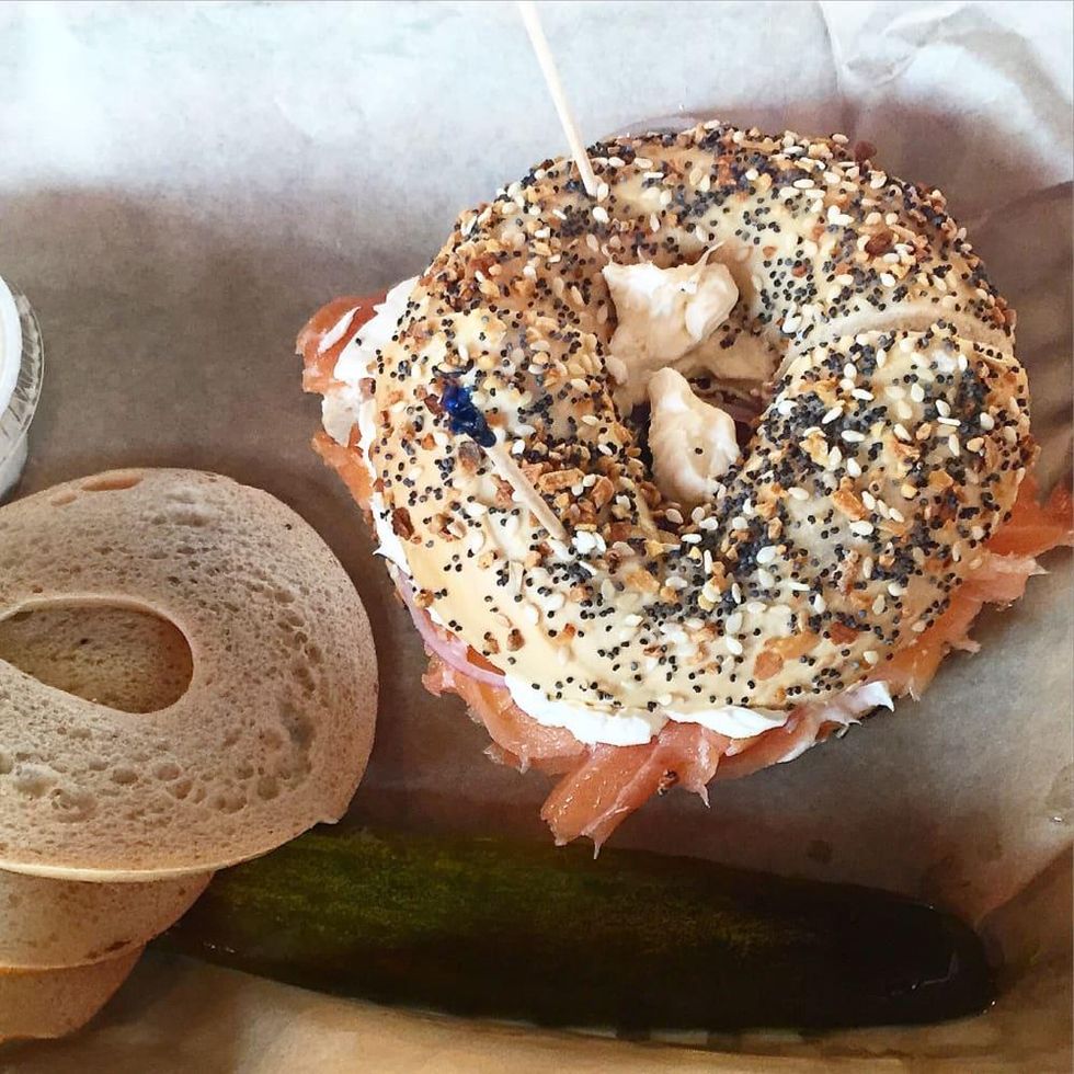 Toasted bagel and lox