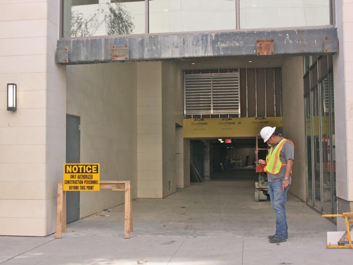 The entrance to the garage located directly behind the Tom Ford store is  still under construction. - CultureMap Houston