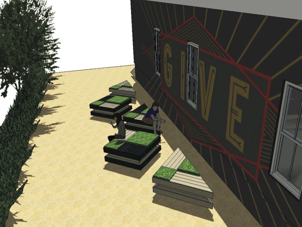 TOMS rendering of Give mural on side of store