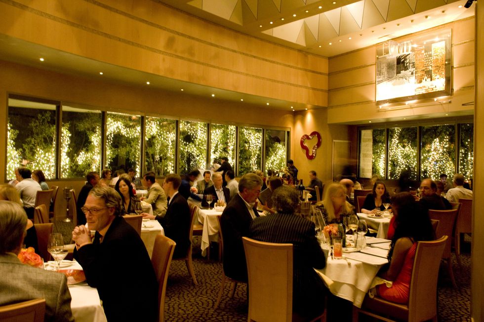 Tony's interior night with lights outside