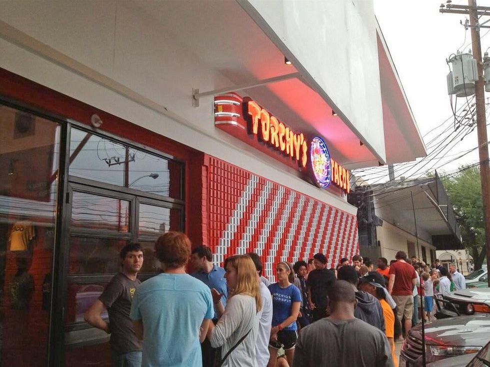 Torchy's Tacos Rice Village opening day line April 19, 2013