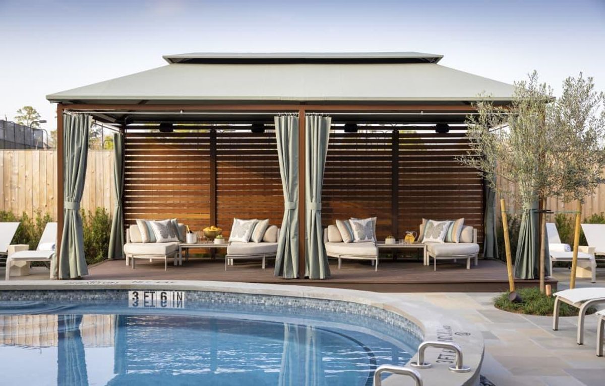 The lush outdoor Trellis Spa space at the Houstonian Hotel, Club and