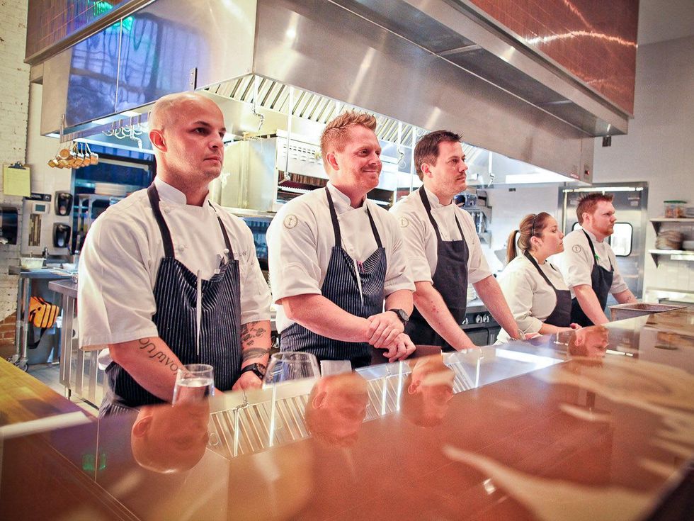 Triniti Mercury spring dinner, April 2013, Ryan Hildebrand and staff