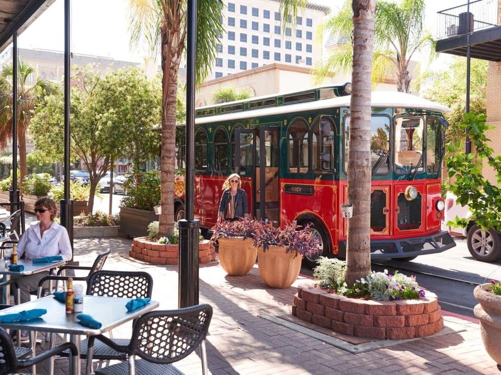 Trolley on Post Office Street in Galveston