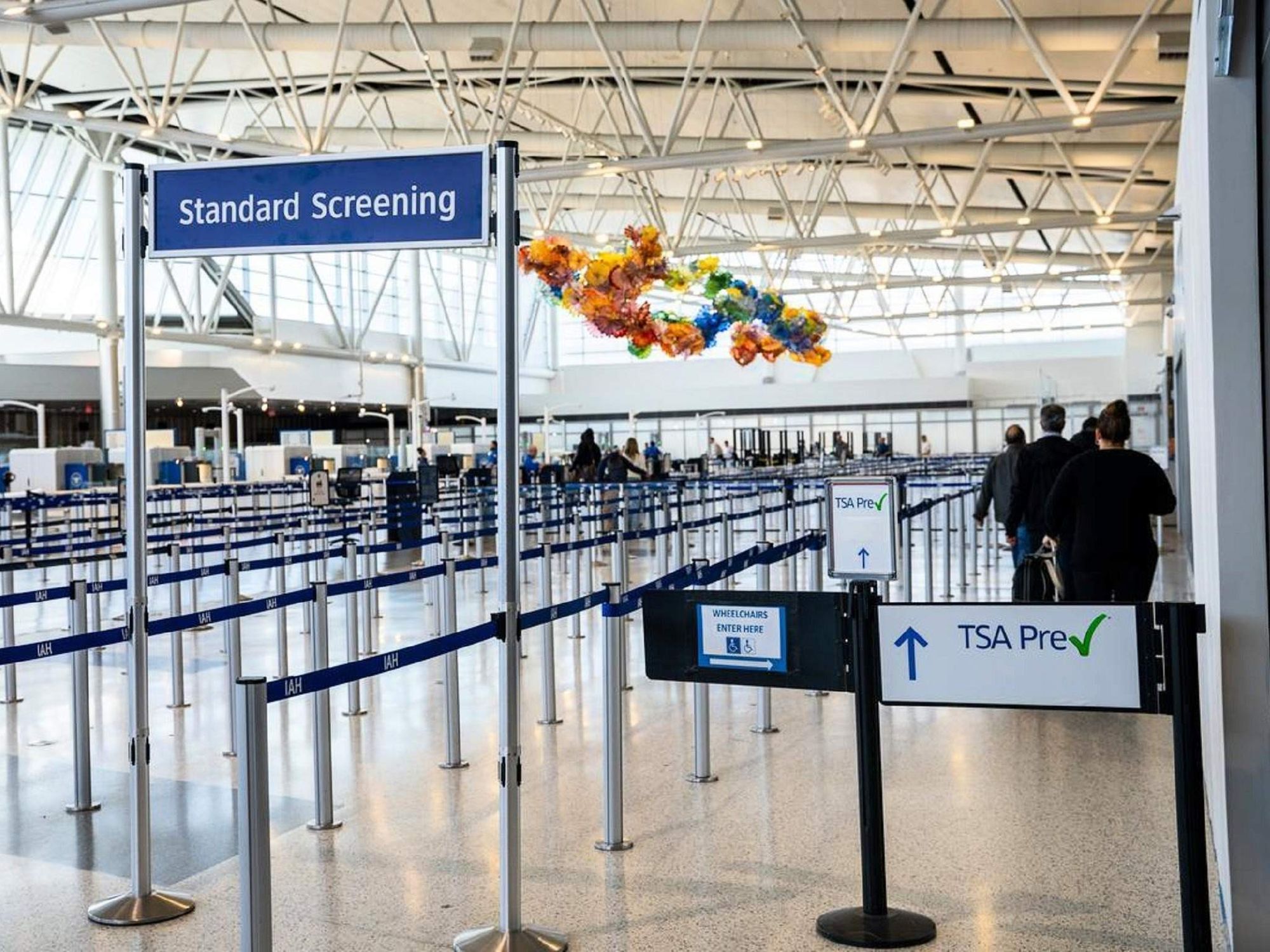 TSA check-in area at George Bush Intercontinental Airport (IAH).