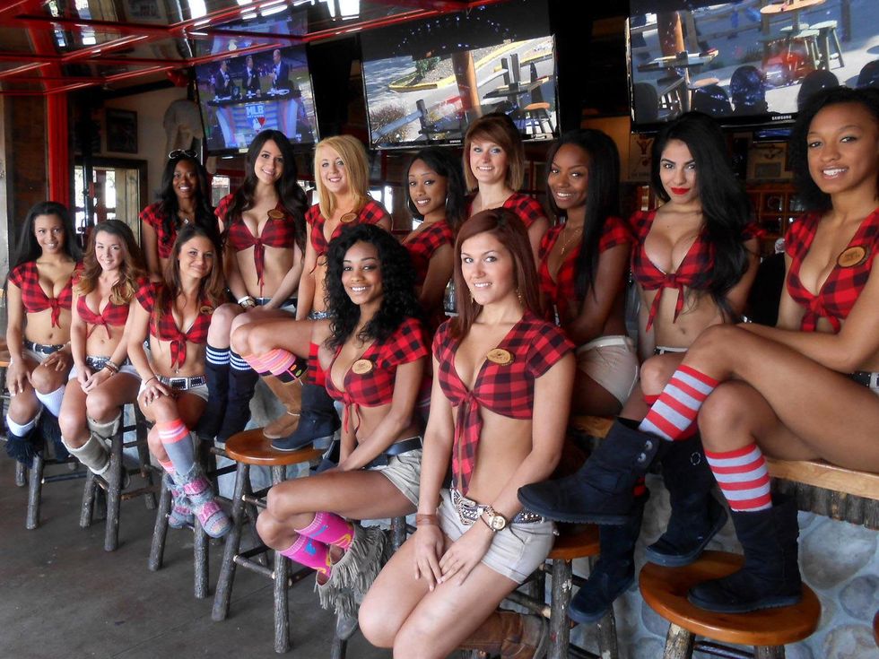 Twin Peaks on Kirby in Houston with waitress posing