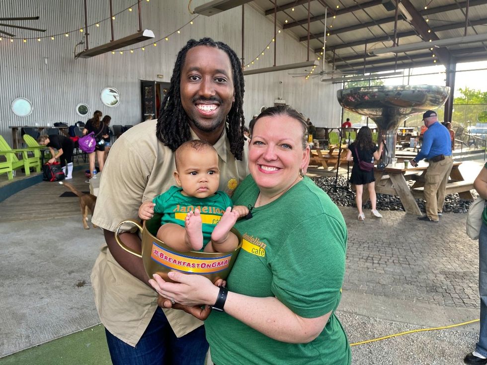 \u200bChef JC Ricks, Sarah Lieberman, and daughter Juniper win the golden cup on Good Morning America.