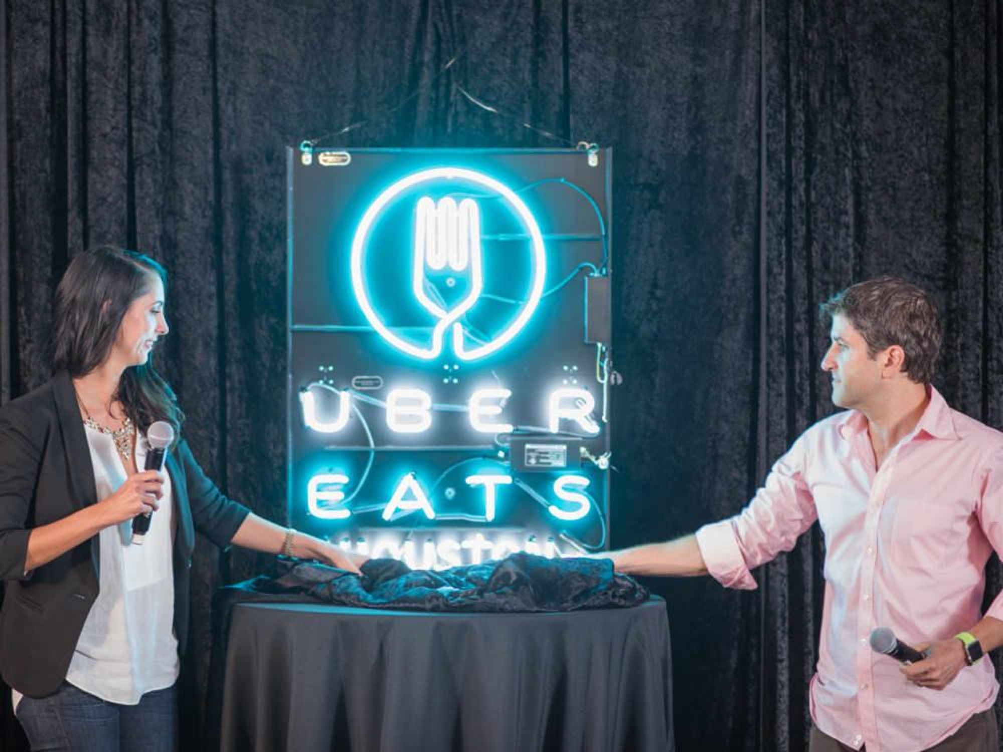 UberEATS Houston announcement Sarah Groen, Ryan Pera