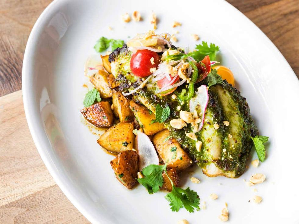 Underbelly Vietnamese Peanut Pesto-Crusted Red Fish