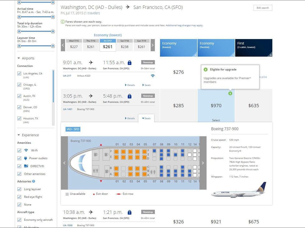United Airlines new site search