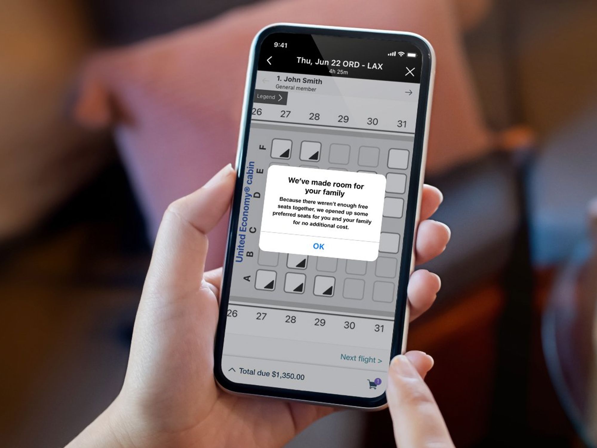 United Airlines seating app