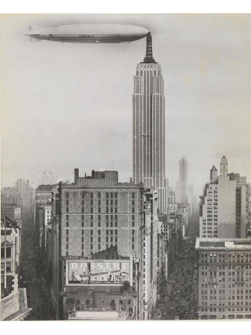 Unknown American artist, Dirigible Docked on Empire State Building, New York, 1930
