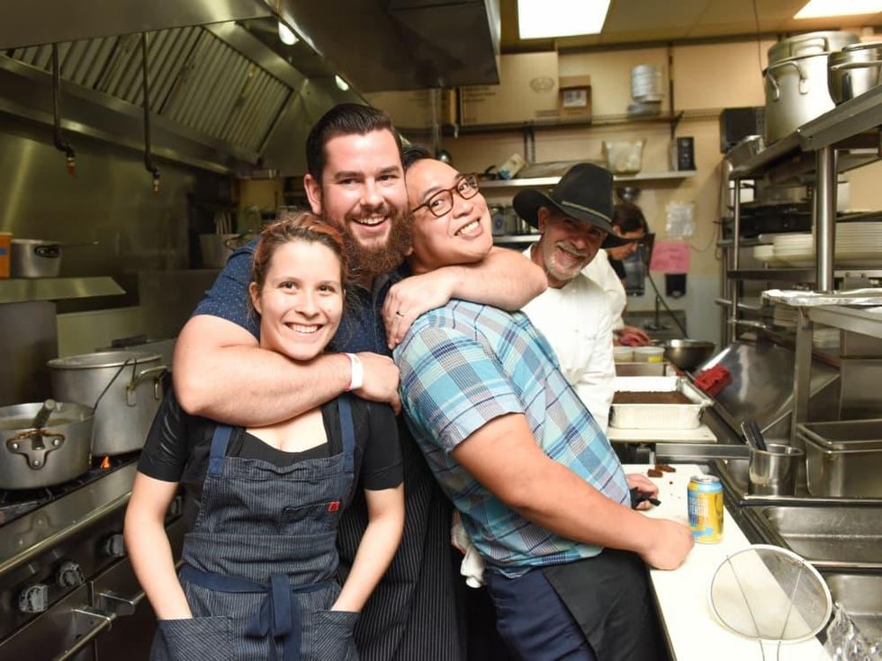 Urban Harvest dinner Sarah Schnitzer, Adam Dorris, Justin Yu, Ara Malekian