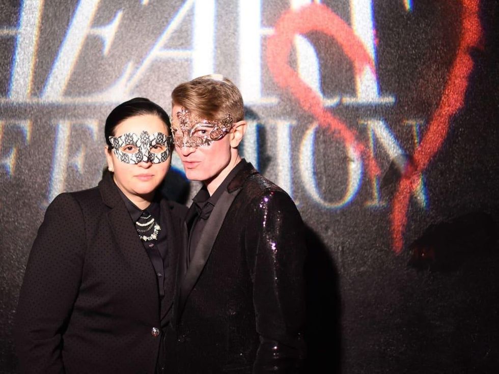 V Hernandez and James Napier at Heart of Fashion Masquerade Ball