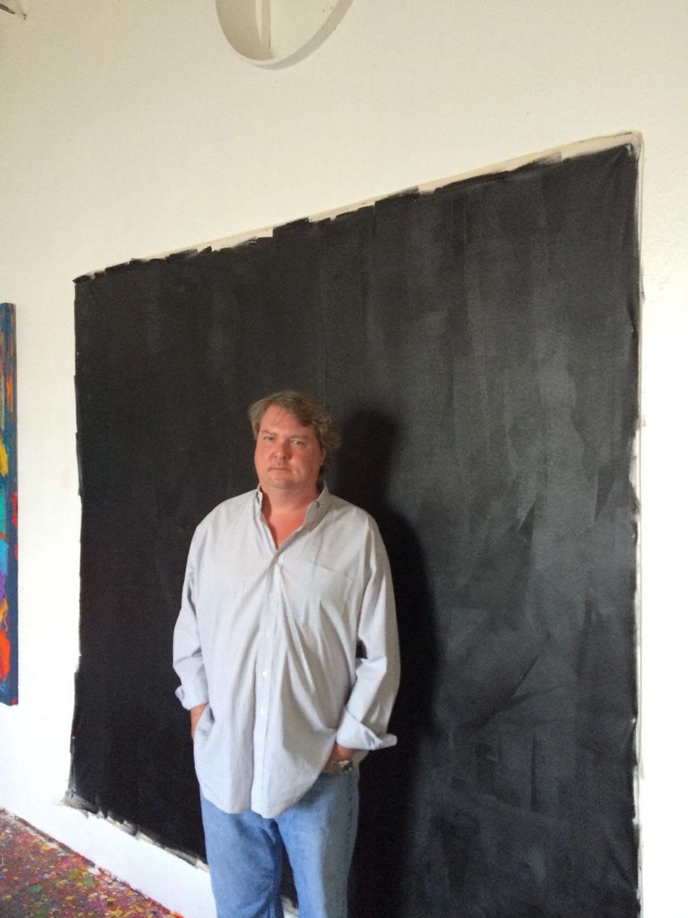 Van McFarland Houston artist December 2014 in front of painting
