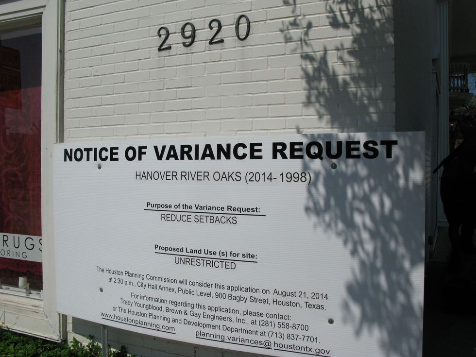 Variance sign for Hanover River Oaks August 2014