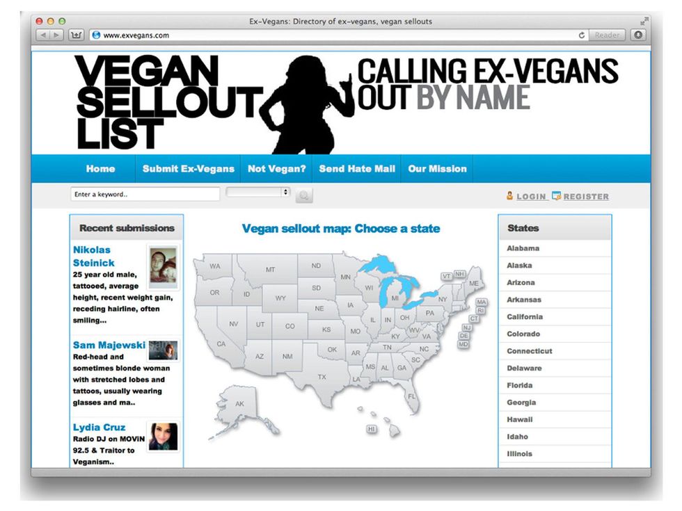 Vegan Sellout List website July 2013