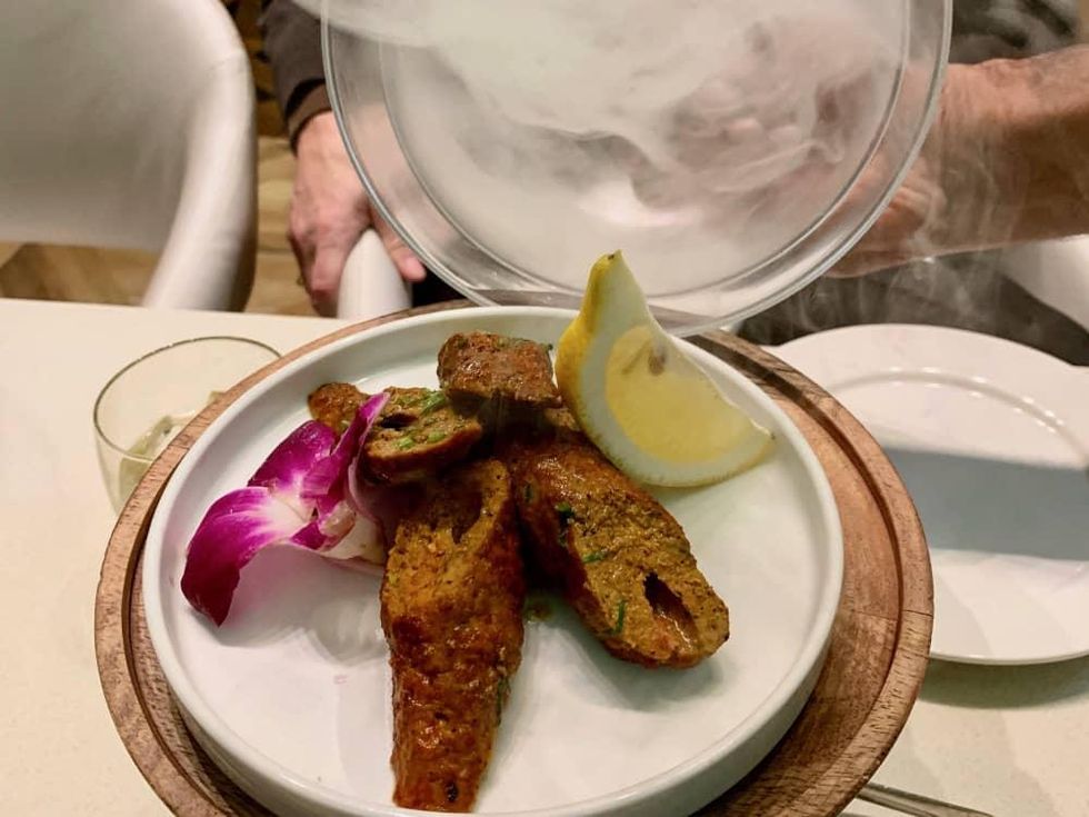 Verandah Progressive Indian Restaurant lamb kebab cloche smoke