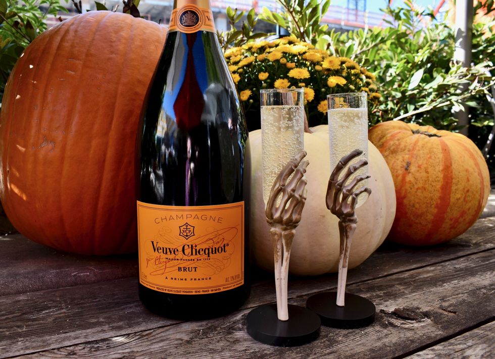 Veuve Clicquot Yellow Label and pumpkins and glasses