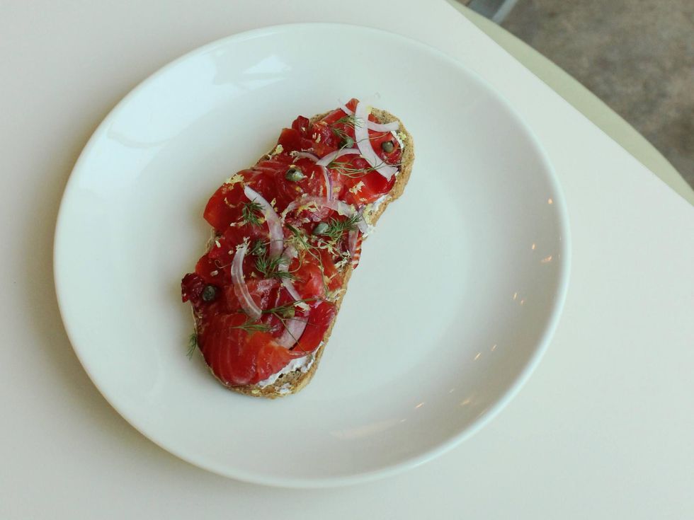 Vibrant salmon lox toast