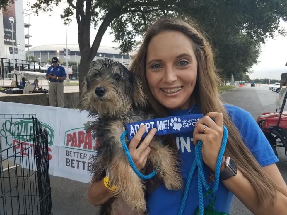 Volunteer with puppy