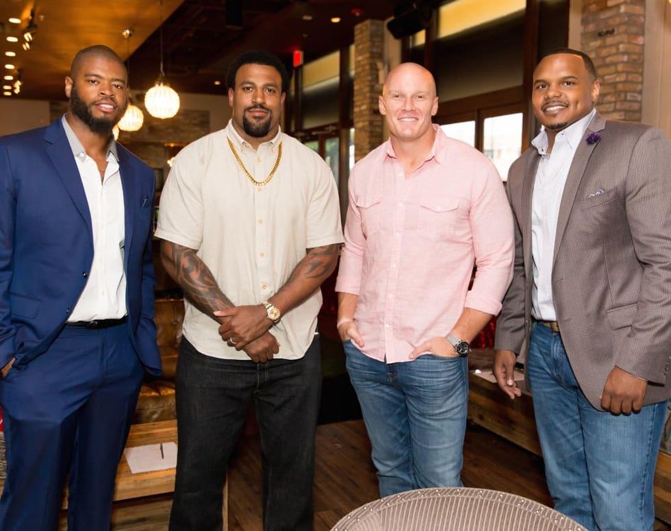 Wade Smith book launch, June 2014, Wade Smith, Duane Brown, Chris Myers, Chester Pitts