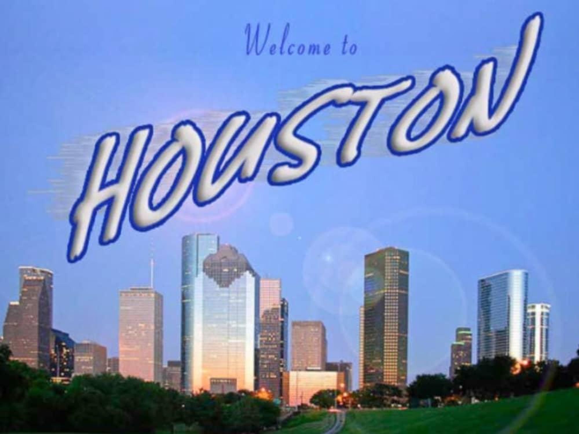 welcome to Houston postcard with skyline
