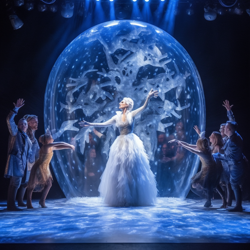 Woman in white in a snow globe