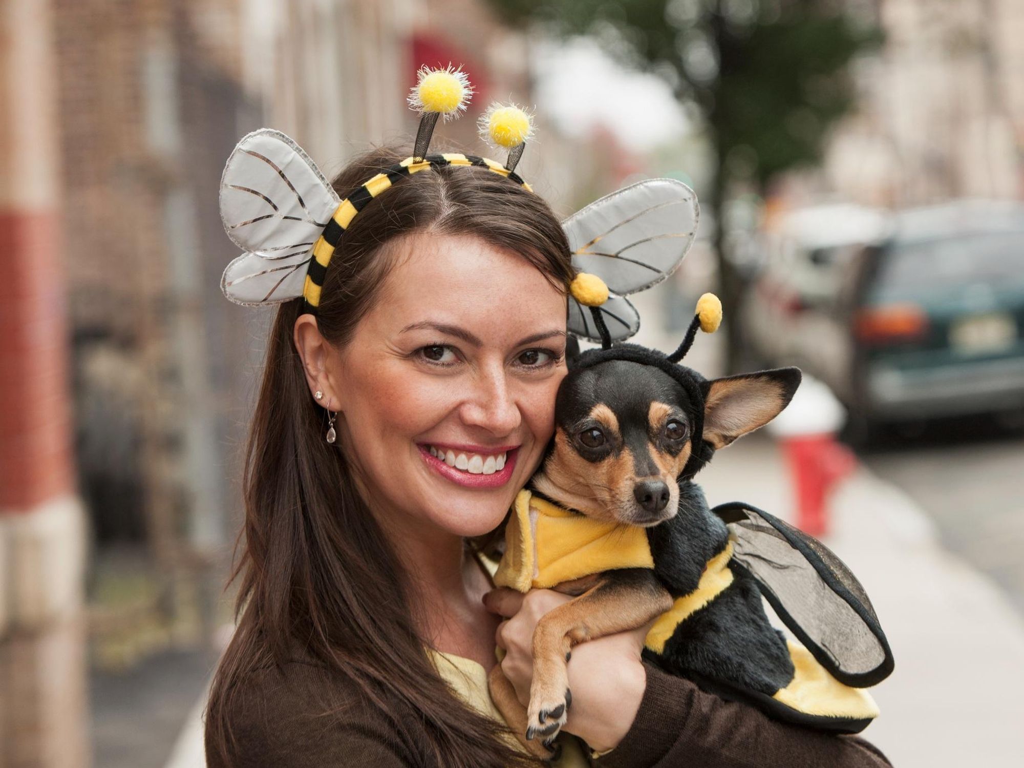 woman with dog Halloween costume 