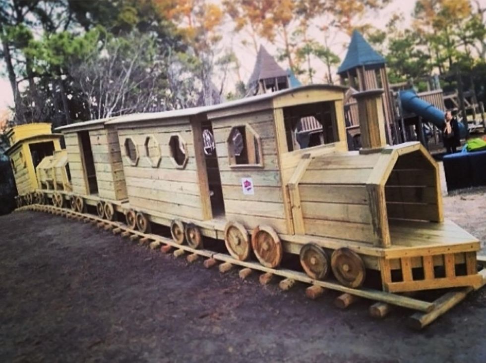 wooden train at Donovan Park in the Heights February 2014