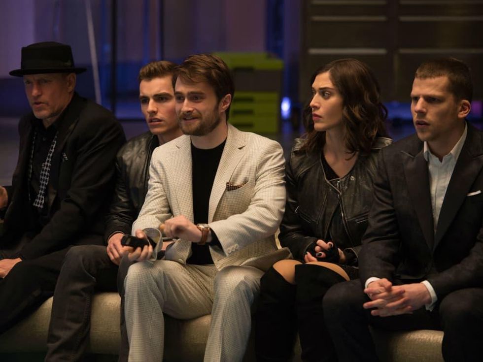 Woody Harrelson, Dave Franco, Daniel Radcliffe, Lizzy Caplan, and Jesse Eisenberg in Now You See Me 2