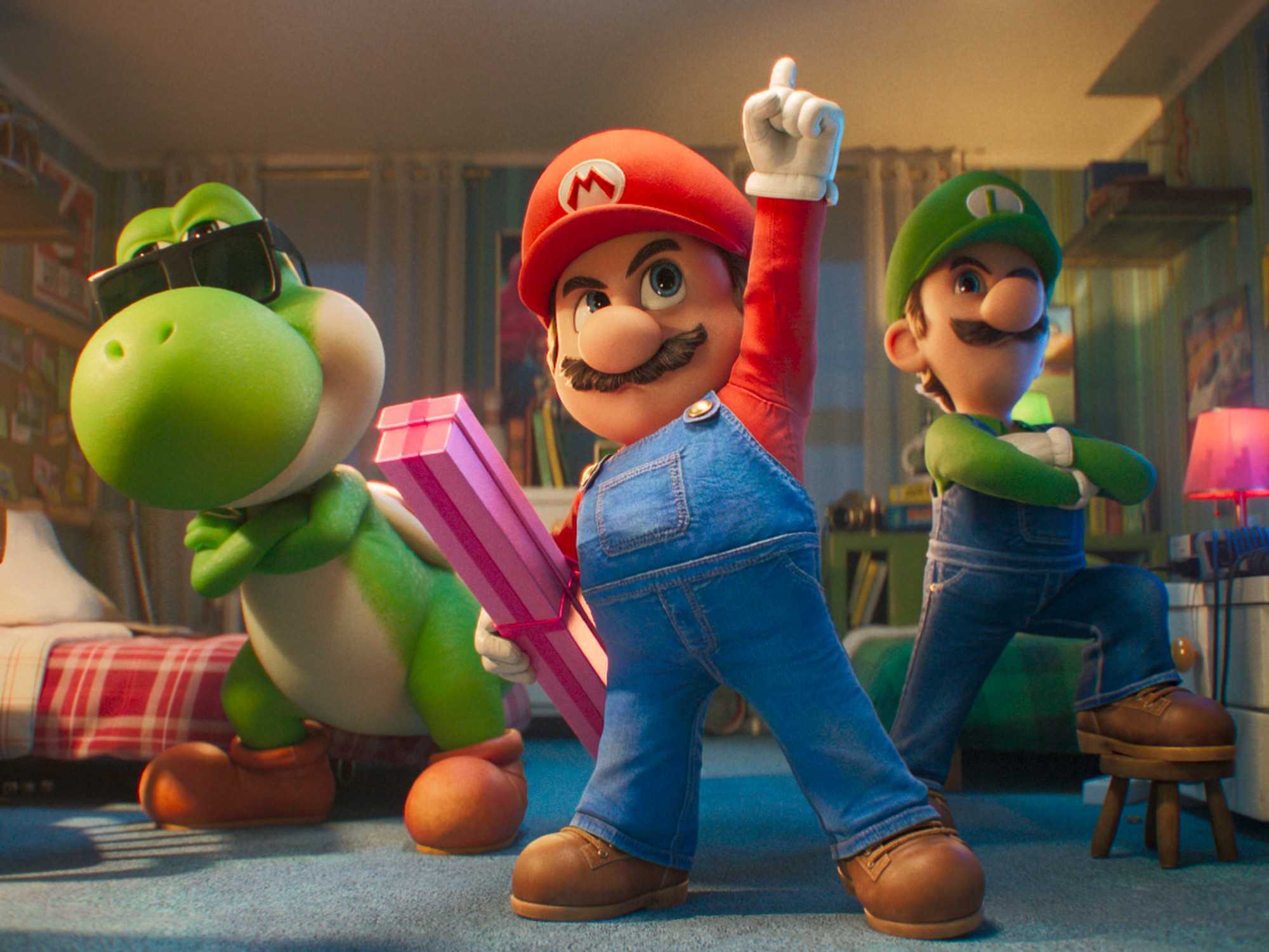 Yoshi, Mario, and Luigi in The Super Mario Galaxy Movie