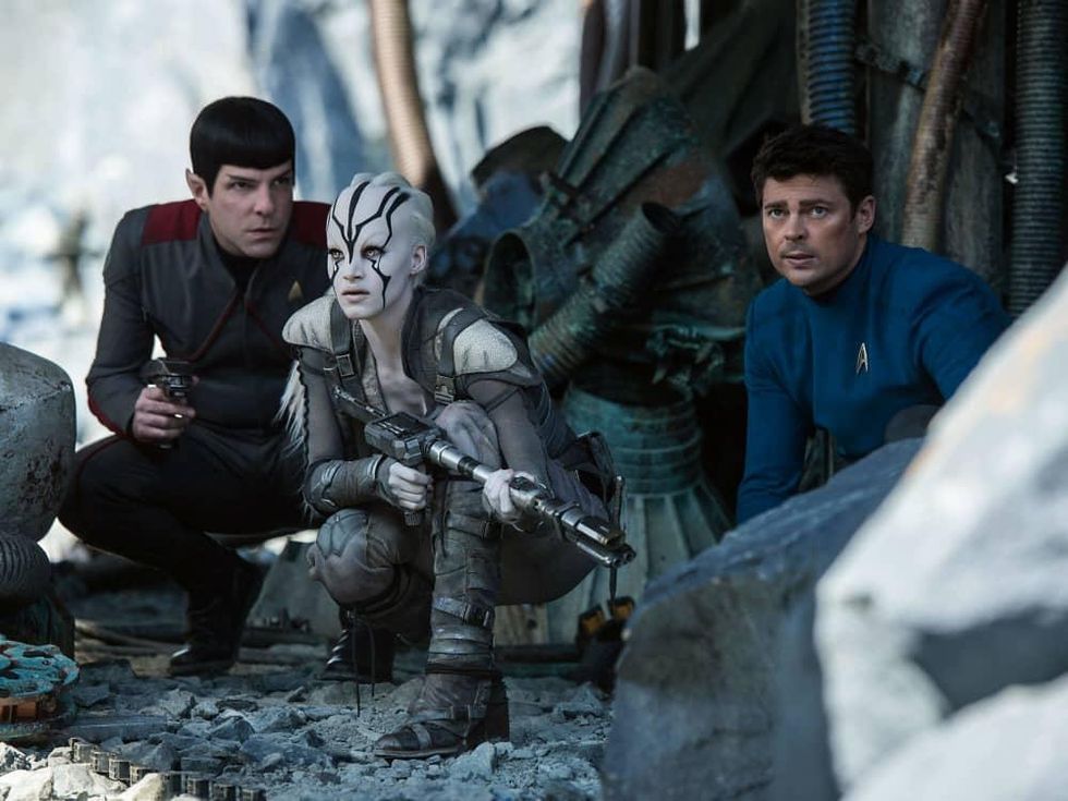 Zachary Quinto, Sofia Boutella, and Karl Urban in Star Trek Beyond