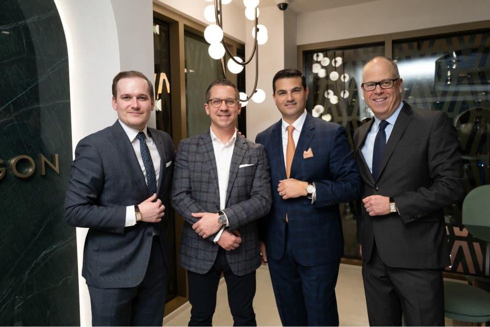 Zadok Jewelers grand opening party Peter Regout_ Reichmont, Mike Fertal_ IWC, Segev Zadok, Joel Gaul_JLC