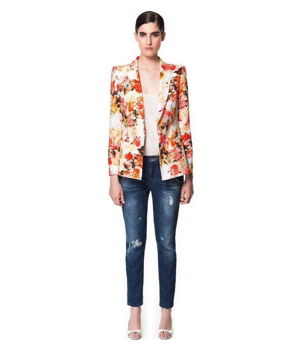 zara pique floral blazer